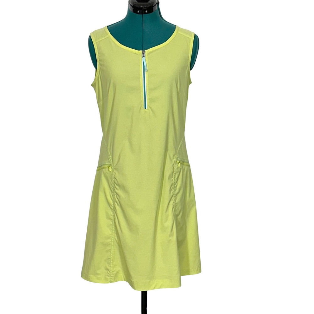 Title Nine Dress Performance Zip Pockets Size M neon Green Active Travel‎ Hiking